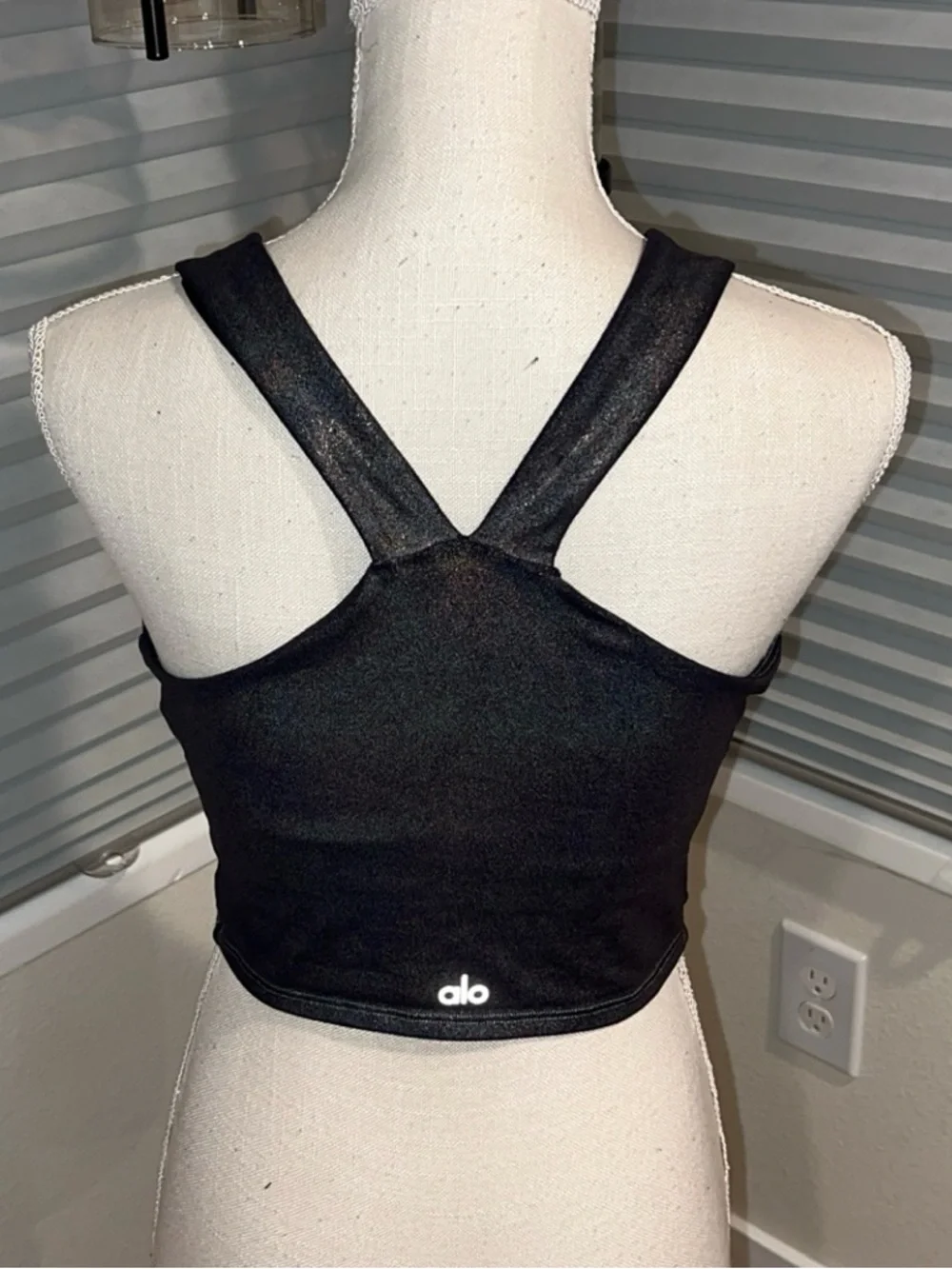 ALO Yoga Black Iridescent Sparkle Activewear Top